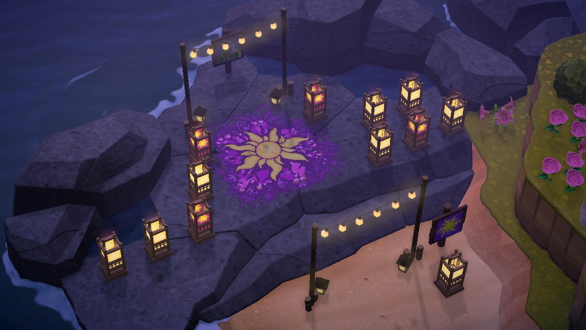 acnhmoonbeam's tweet photo. My Tangled themed area on my island✨💘💫 #acnh #animalcrossing #acnhexterior #acnhinspo https://t.co/x4sLurQLsQ
