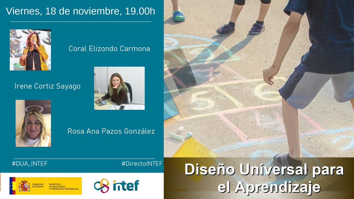 Os esperamos el próximo viernes 18 de noviembre de 19 a 20 horas en el canal de YouTube del INTEF para hablar de DUA.

youtu.be/5d7nSmV55gE

Este evento está organizado por <a href="/educaINTEF/">Educación INTEF</a> como parte del curso #DUA_INTEF
Estaré con <a href="/CortizIrene/">Irene Cortiz Sayago</a> 

#DUA #accesibilidad #currículo
