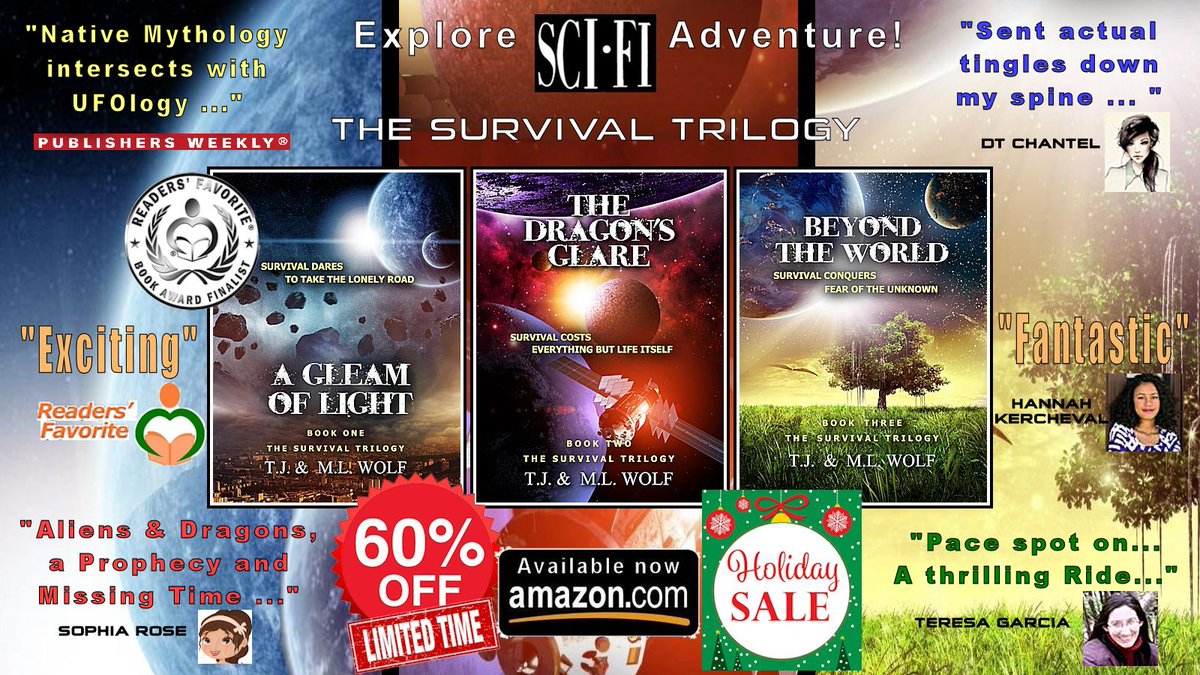 TJWolfAuthor's tweet photo. Explore SCI-FI Adventure--60% Off THE SURVIVAL TRILOGY (Limited Time)--Available now https://t.co/TM6BdVsJel! Native Mythology intersects with UFOlogy. Award-winning YA SCI-FI. READ OUR BLOG at https://t.co/zKVSANYtTy! #scifibooks #Amazon #mythology #holidaysale #ufotwitter #blog https://t.co/ol5RqUyB9v