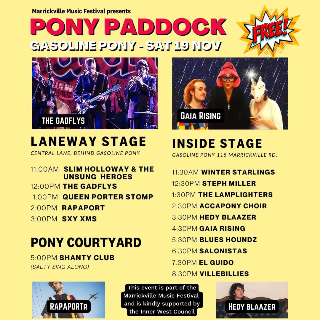 It's been 3 long years since the last Marrickville Music Festival &amp; we are feeling so blessed to be a part of its triumphant return on Saturday 19 November. We will be playing at our favourite inner west venue <a href="/GasolinePony/">Gasoline Pony</a> along with a heap of other great acts🙃
