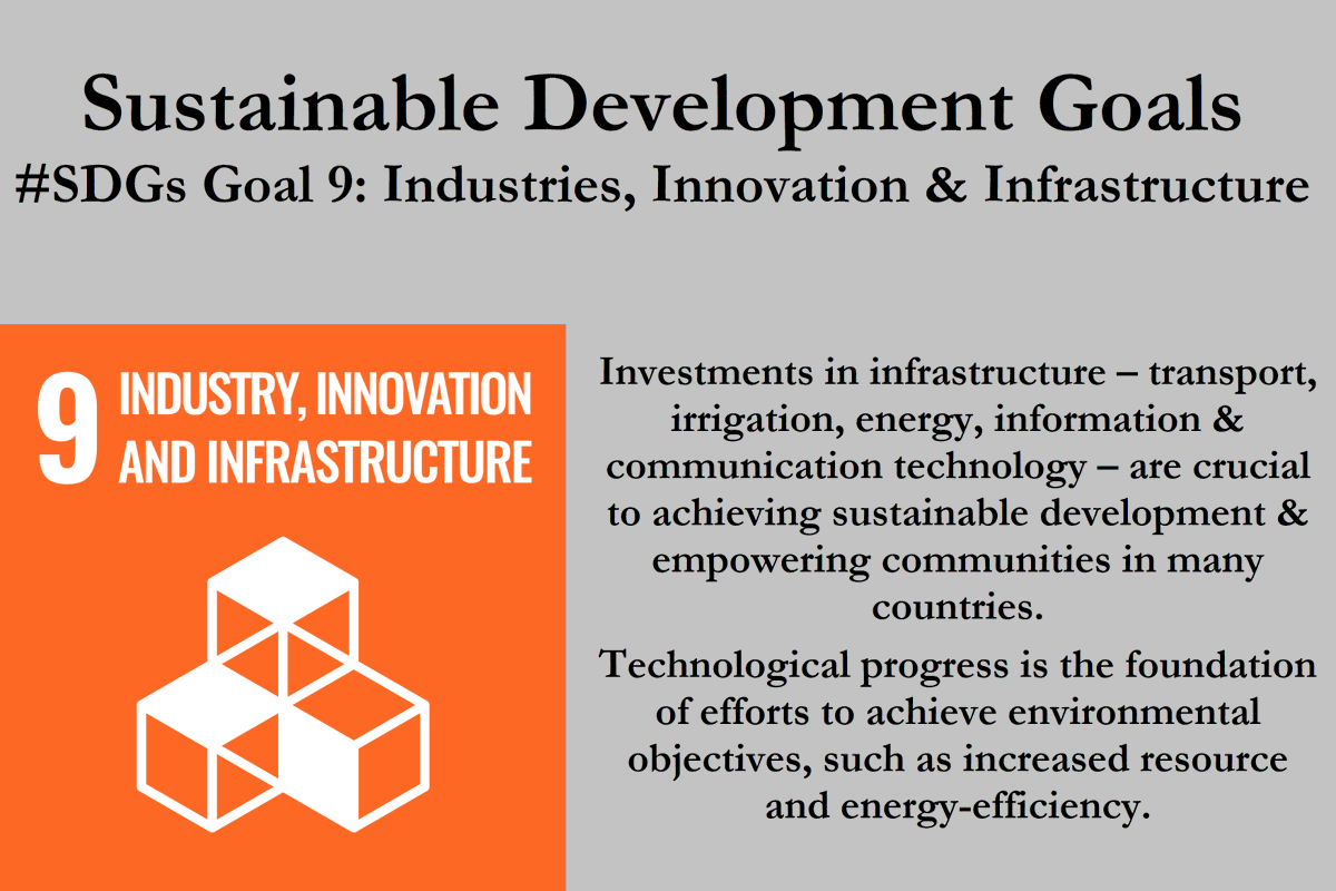 TTNewbridge's tweet photo. Sustainable Development Goals

#STG Goal 9 Industry, Innovation &amp; Infrastructure

Build resilient infrastructure, promote sustainable industrialisation &amp; foster innovation.

More at:  https://t.co/AL9EX6dKO8

#Sustainability
#DoingMoreWithLess https://t.co/wRXzQvVCjB