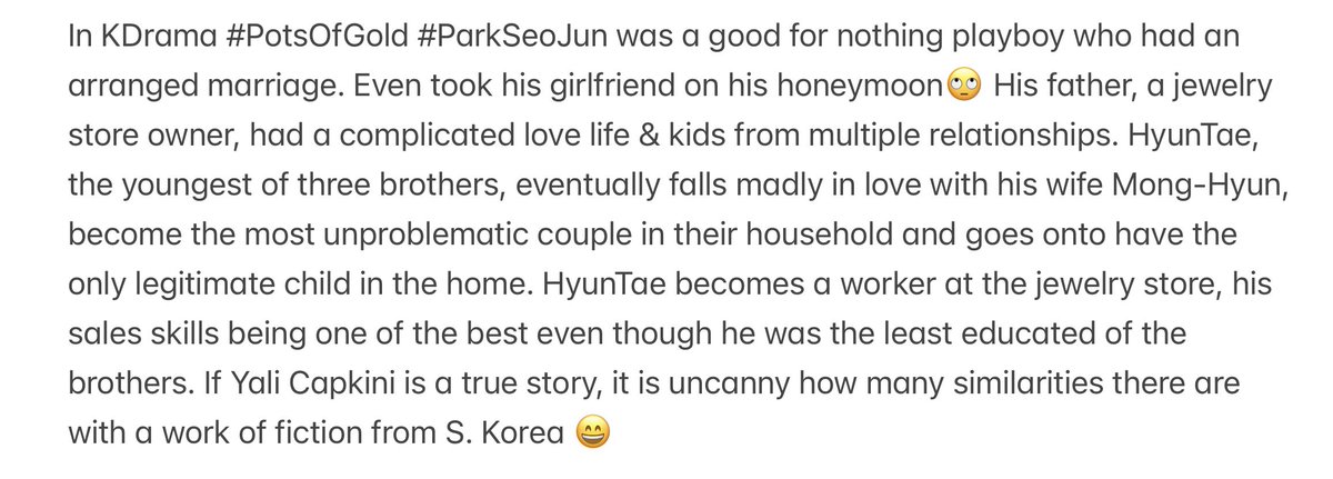 entrespire's tweet photo. W/ a more slapstick approach to the storytelling in #KDrama #PotsOfGold starring #ParkSeoJun has so many similarities to #Yalฤฑรapkฤฑnฤฑ
Itโs an unusually long series for a KDrama (50 eps) with many details on multiple couples. Hyun-Tae/Mong-Hyun became an unexpectedly popular pair https://t.co/pr5NcWOXMJ