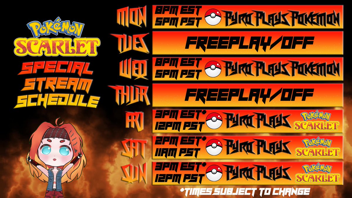 PyrOMG's tweet photo. #PokemonScarletViolet is gunna be ON FIRE and #PyroPlaysPokemon is turning up the heat with a special Scarlet Launch Weekend Schedule!

Be sure to join us for the next leg of the journey to CATCH THEM ALL at the Twitch Link below! 👇👇👇 https://t.co/pX092qj5Sr