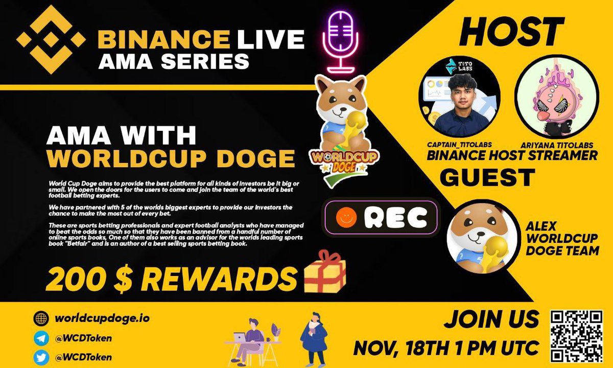 Podcast Titolabs di binance live with 
<a href="/wcdtoken/">WorldCup Doge</a>

🧐Tanyakan apa pun yang Anda ingin tahu 

⚔ Tempat : binance.me/en/live/u/2671…
⏰Waktu : 18 November, 01:00 PM UTC
🎁 Hadiah : 200$
Tag Temanmu dan Bergabung Bersama Kami
#binancelive  #BNB    #AMA #GIVEAWAY