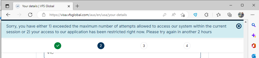 Muneebm_'s tweet photo. @vfsglobalcare keep getting this error while trying to set my courier delivery preferences - Melbourne, AU. Can you please advise? https://t.co/v8oOEAfNor