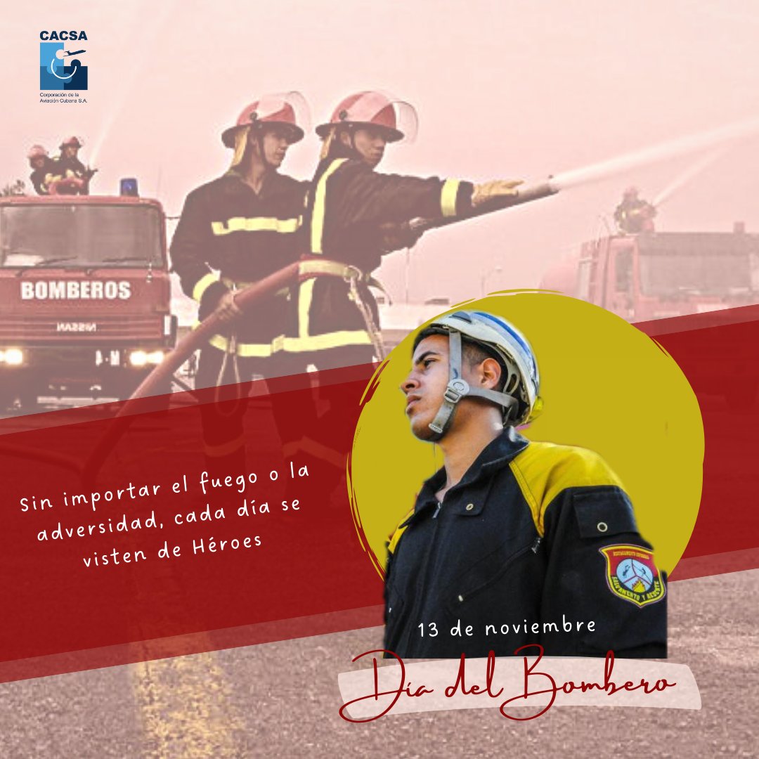 LaCACSA's tweet photo. 👉 #Cuba 🇨🇺 celebra hoy 13 de noviembre el "Día del Bombero", para recordar la fecha de 1696 cuando se creó el cuerpo de la especialidad en Santa Clara, primero de su tipo en la Isla. Felicidades a nuestros valerosos "Hombres de Fuego" #HéroesDeMilBatallas #AviaciónCubana ✈️🇨🇺 https://t.co/ZTEPCdeHlS