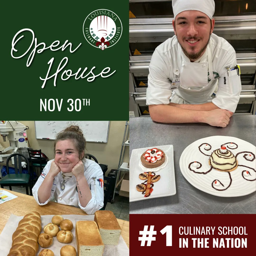 LAculinary's tweet photo. Join LCI for the last Open House event in November! RSVP today: https://t.co/8GMLu9eNeI
#laculinary #learncreateinspire #culinaryarts #culinaryschool #culinarystudent #culinaryeducation #cheflife #geauxlocal #gobr #batonrouge #bakingandpastry #pastrystudent #BRproud #louisiana https://t.co/6DOm2XfHwP