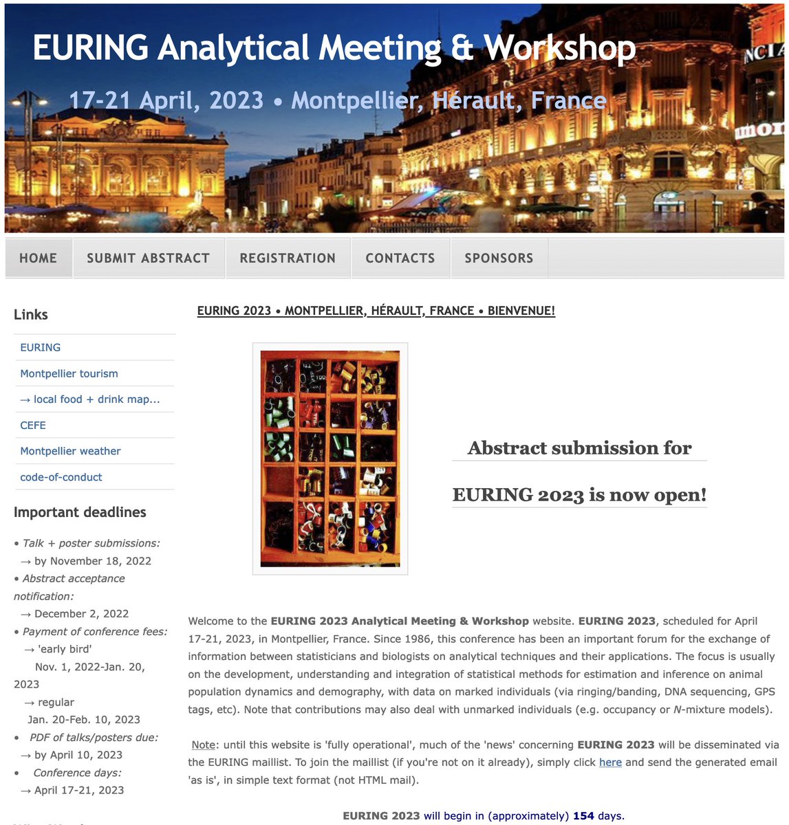 Olivier Gimenez 🖖🦦 (@oaggimenez) on Twitter photo 📢 Registration is now open for the Euring conference April 17-21 2023 in Montpellier 🇫🇷
Check out phidot.org/euring/ 😉
<a href="/_EURING/">EURING</a> <a href="/btorobrob/">Rob Robinson (he/him) 🏴🇪🇺</a> <a href="/StephenRBaillie/">Stephen Baillie</a> 📢 Registration is now open for the Euring conference April 17-21 2023 in Montpellier 🇫🇷
Check out phidot.org/euring/ 😉
<a href="/_EURING/">EURING</a> <a href="/btorobrob/">Rob Robinson (he/him) 🏴🇪🇺</a> <a href="/StephenRBaillie/">Stephen Baillie</a>