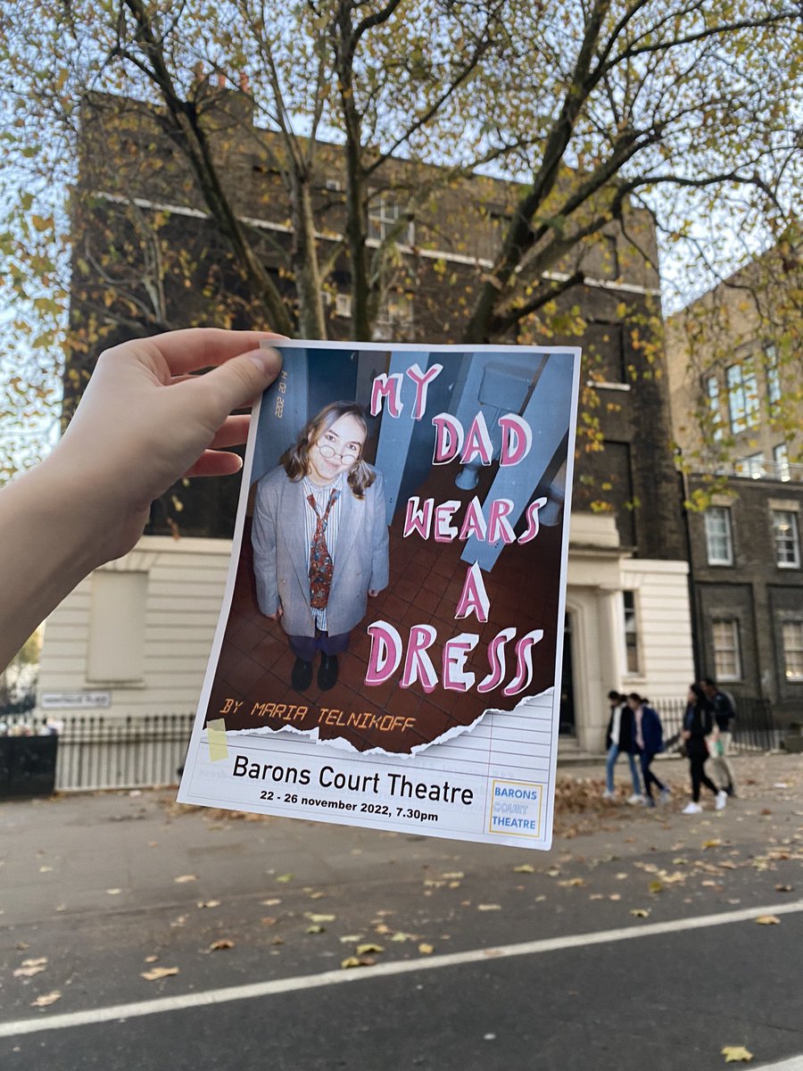 flyers printed for my lil show coming to <a href="/BaronsCourt_W14/">Barons Court Theatre</a> from 22nd-26th nov it’s about growing up with a trans female parent and navigating societal expectations around what a “normal” family is meant to look like, told through the eyes of my child self 💜 it’s joyful and fun✨