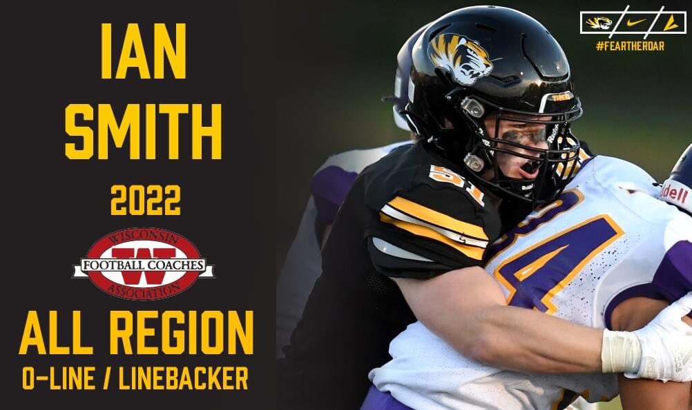 Congratulations to Ian Smith for being named to the WFCA All Region Team as a Offensive Lineman and as a Inside Linebacker

#FearTheRoar 
#TigersFootball