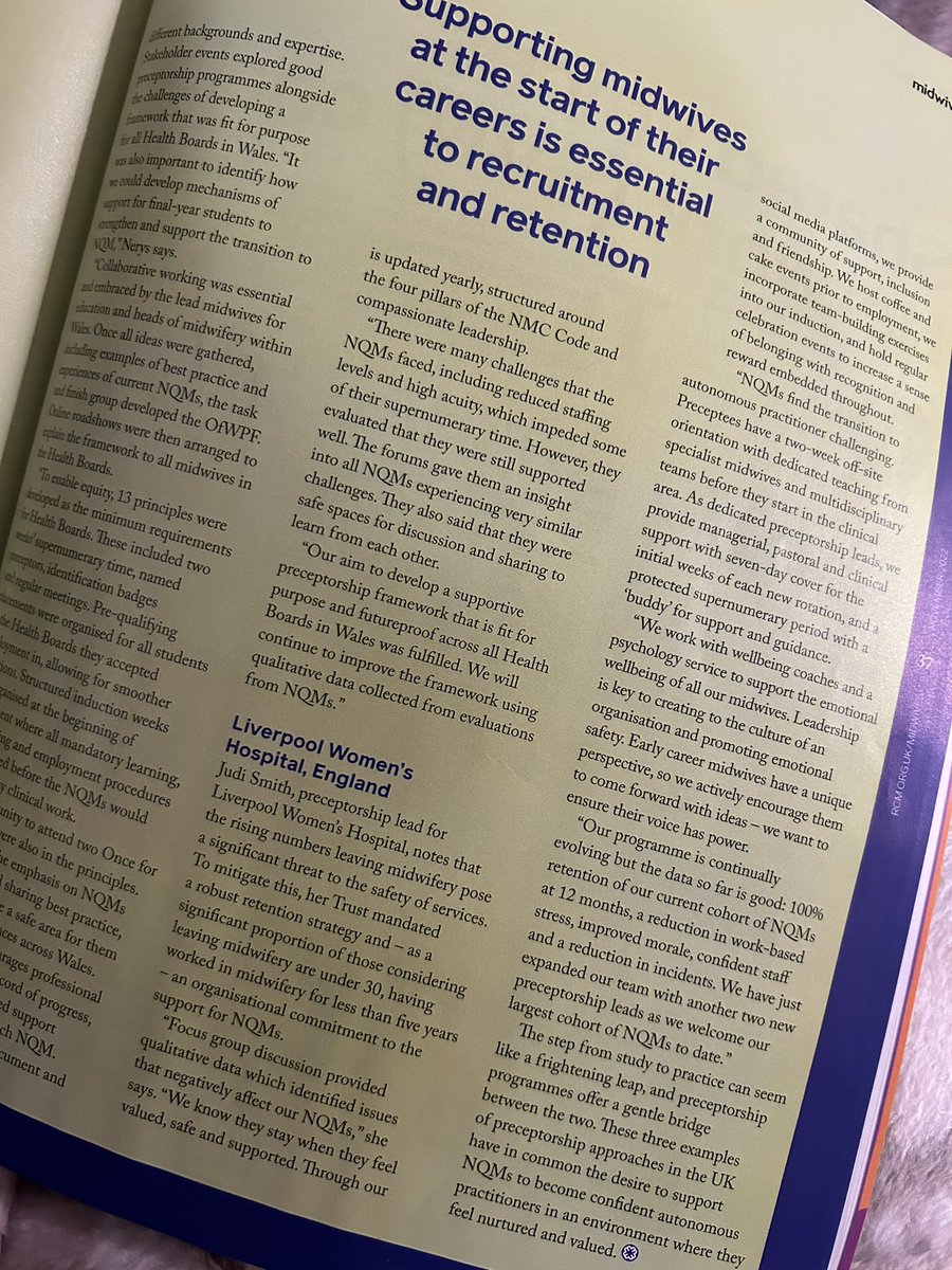 A Sunday evening read of <a href="/MidwivesRCM/">Royal College of Midwives 💙</a> magazine. Great article by <a href="/Fi_Gibb/">Fiona Gibb</a> highlighting 'the impact of a successful preceptorship should not be underestimated'. Turn the page to find an example of best practice  <a href="/LiverpoolWomens/">Liverpool Women's University Hospital</a>. Thank you for featuring us and the recognition 😀