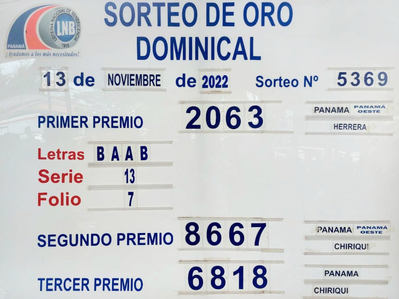 Lotería Nacional Pmá on Twitter "Sorteo dominical, 13 de noviembre de
