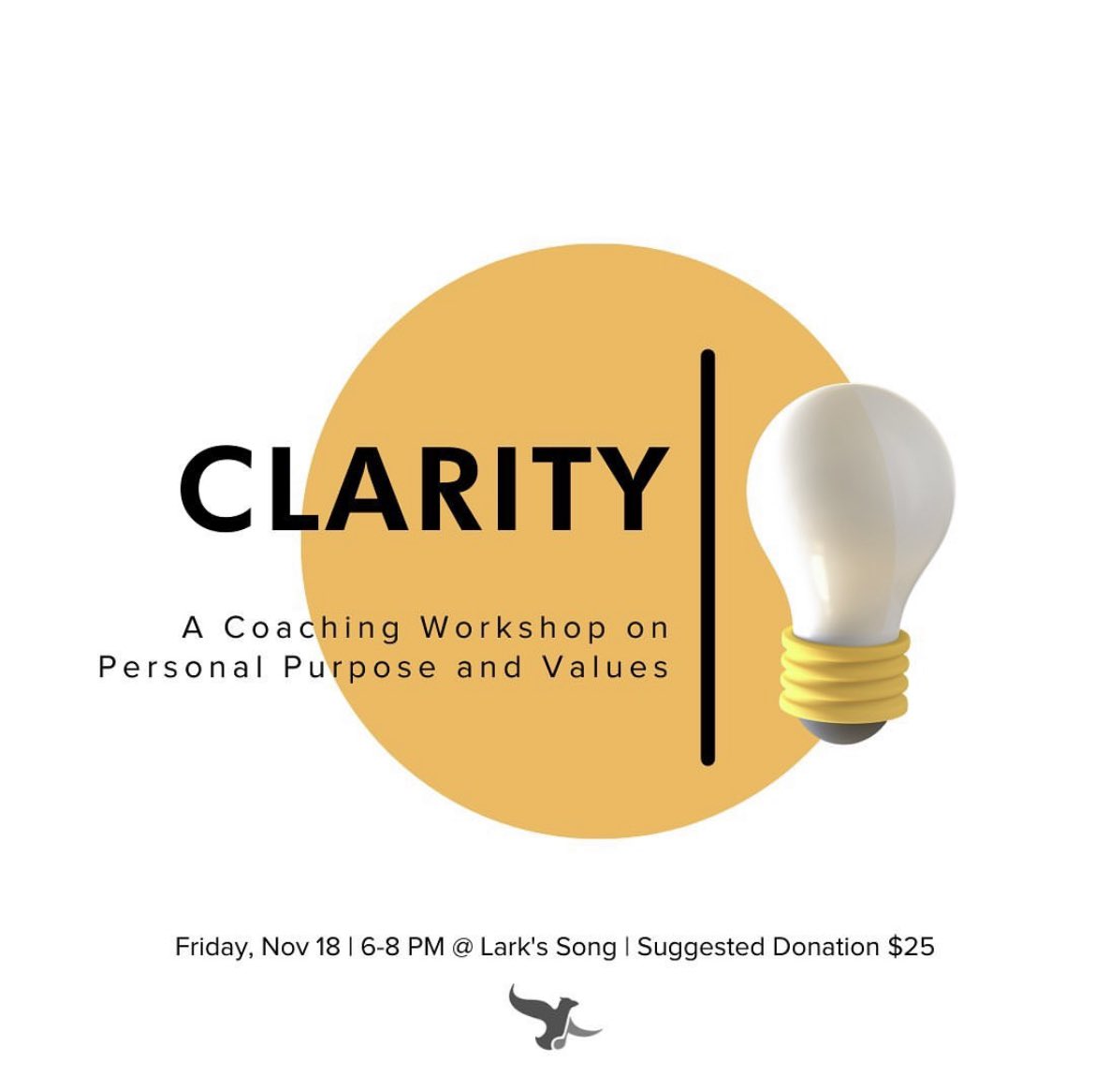 LarksSong's tweet photo. Happy Sunday, all! We are hosting a clarity workshop this Friday that we’d love you to attend. We’ll help you create a personal purpose statement, clarify your top 5 values, and provide you tools and resources to usher in this winter season with clarity ✨ https://t.co/UIiiBeeNmG