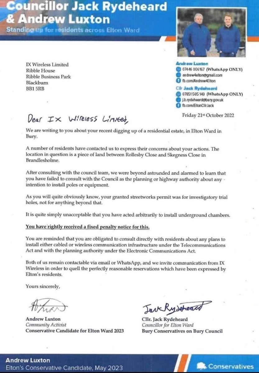 JamesFrith's tweet photo. Hi @JamesDalyMP can you confirm if this is the same company your Bury Tory colleagues are campaigning against? I see you are not on the letter, as you usually are, which led me to think there may be a reason. Happy to correct and update my followers accordingly. https://t.co/QSt07QH60M