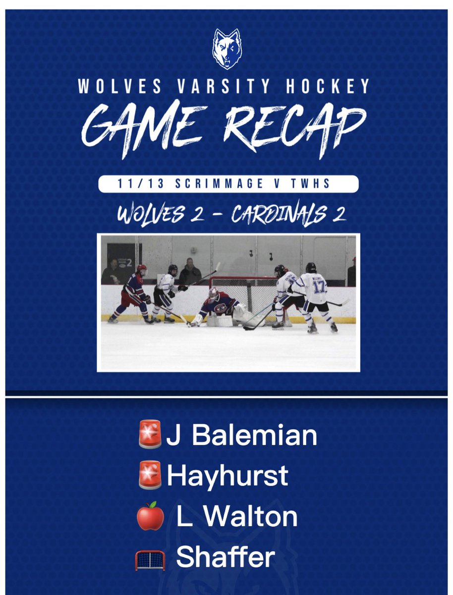 WKHSIceHockey's tweet photo. Varsity Wolves hockey scrimmage ended in a 2-2 tie against Thomas Worthington Cardinals today.
Make sure to come out Friday for the season opener - 6:30p v TWHS @ 6:30 @ Ice Works! Go Wolves! 💙🚨🏒🐺🖤 #wolveshockey https://t.co/OaHTOkIpR0