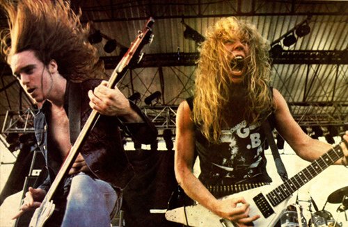 crockpics's tweet photo. Cliff Burton and James Hetfield, 1984. Photo by Pete Cronin. https://t.co/AATcvx7Aop