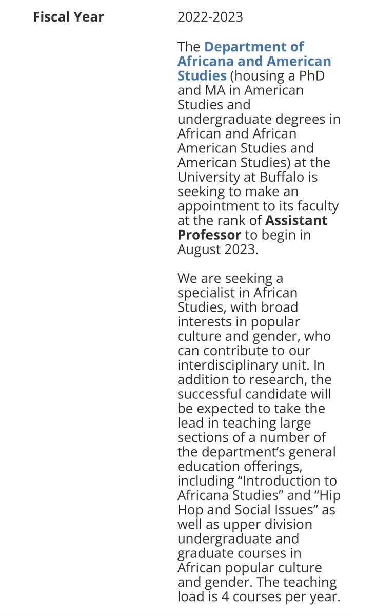 Adam X. McNeil (ABD) (aka Metaphors & Memes) (@culturedmodesty) on Twitter photo The Dept of Africana & American Studies at <a href="/UBuffalo/">UBuffalo</a> seeks an Assistant Professor in African Studies, with broad interests in popular culture and gender, who can contribute to our interdisciplinary unit. <a href="/tapiwaseda/">Munhumutema</a> <a href="/benjamintalton/">Ben Talton</a> #Blktwitterstorians #twitterstorians The Dept of Africana & American Studies at <a href="/UBuffalo/">UBuffalo</a> seeks an Assistant Professor in African Studies, with broad interests in popular culture and gender, who can contribute to our interdisciplinary unit. <a href="/tapiwaseda/">Munhumutema</a> <a href="/benjamintalton/">Ben Talton</a> #Blktwitterstorians #twitterstorians