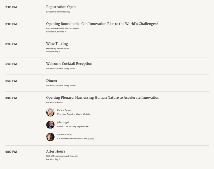 techonomy's tweet image. The #Techonomy22 conference is about to begin! Here’s a look at our agenda for the day: