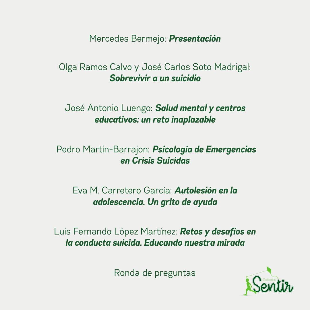 El próximo 16 de noviembre a las 19:00 en Casa del Libro de Gran Vía, Madrid realizaremos la presentación del Sentilibro "Abordaje integral de la conducta suicida y autolesiva".

¡Esperamos veros allí!