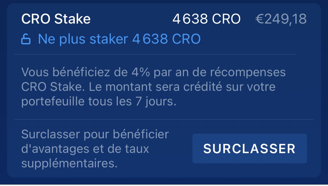 Secret8_NFT's tweet photo. Avoir une carte indigo #CryptoCom avec seulement 249€ de #CRO de staker alors qu'il en faut 3500€ 😂.
Présent depuis le 1er jour.. 1800$ de gagner en earn. Je suis tellement benef que j'ai pas le temps de FUD 🤣. Merci à vous en tout cas 😃 #cryptofam https://t.co/PEUjpzgjSN