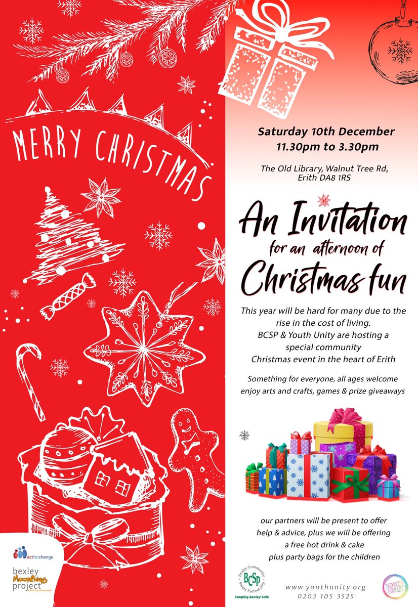 #christmas #invitation <a href="/exchangeerith/">The Exchange</a> #CostOfLivingCrises helping the community to connect #free to attend 🎄 all ages welcome! Special giveaways <a href="/bexleymagazine/">Bexley Magazine</a> <a href="/LBofBexley/">London Borough of Bexley</a> <a href="/whatsoninbexley/">LB Bexley</a> <a href="/bexleywellbeing/">Bexley Wellbeing Partnership</a> <a href="/GreaterErith/">Greater Erith</a> <a href="/AgeUKBexley/">Age UK Bexley</a> <a href="/mindinbexley/">Mind in Bexley</a>
