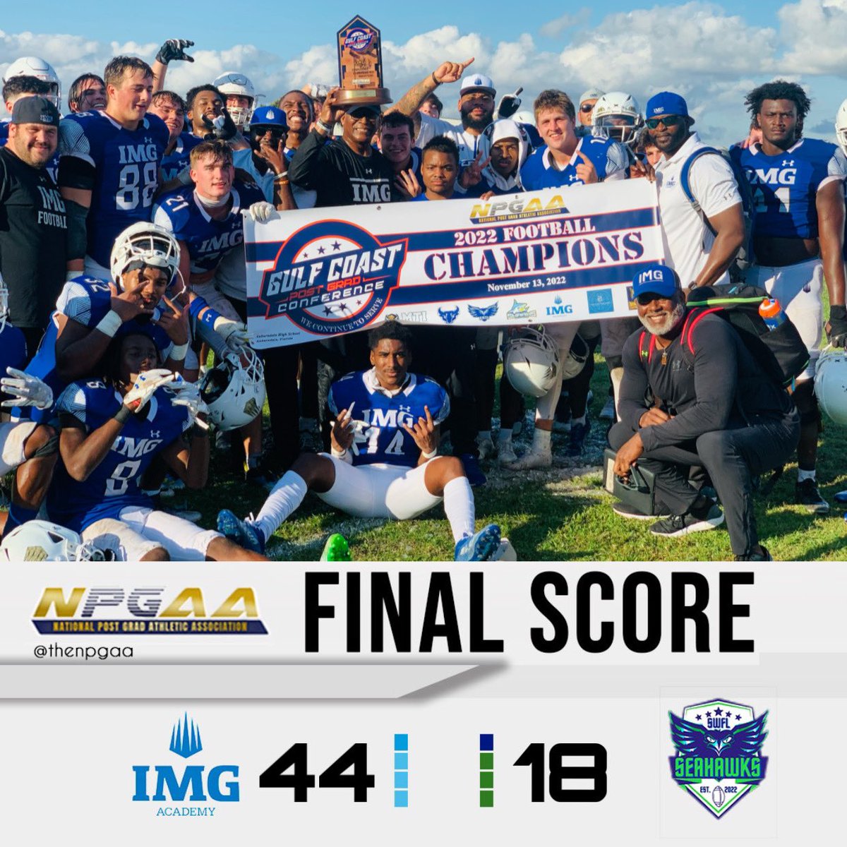 Congratulations to @IMGFBPost_Grad on clinching the 2022 <a href="/GulfCoastPG/">Gulf Coast Post Grad Conference</a> conference title. <a href="/PostGradRecruit/">PostGradRecruits INC.</a>