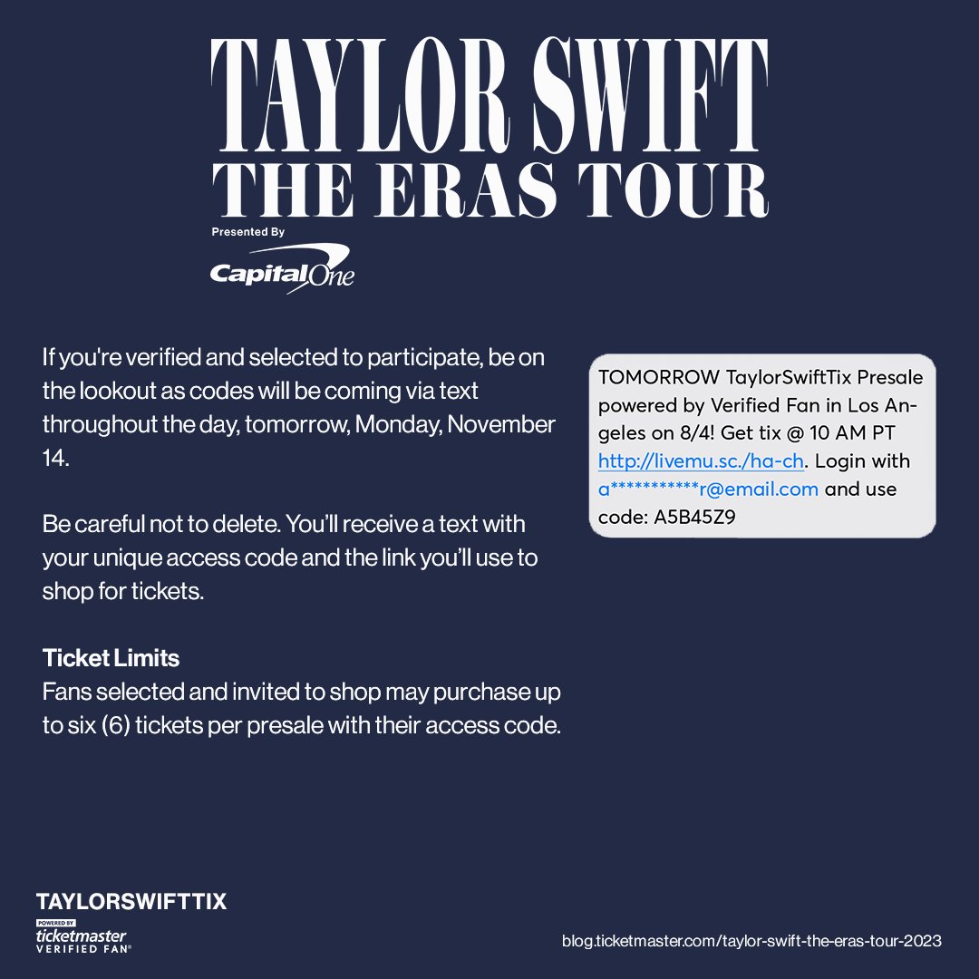 TaylorSwiftTix Presale powered by Verified Fan is happening Tuesday. Anyone invited to participate in the presale will also have access to purchase the added event(s) within their selected market. Here’s what to know to get ready to grab @taylorswift13 tickets: