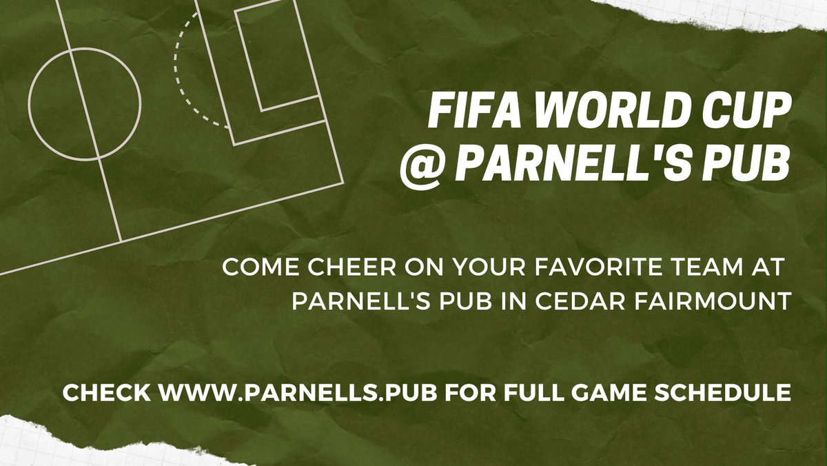 Are you ready for the World Cup?
Come catch a game with your friends at Parnell’s Pub in Cleveland Heights! BYOB - Bring your own breakfast. We recommend a delicious crepe from <a href="/LunaBakeryCafe/">Luna Bakery Cafe</a> with a Parnell’s Irish Coffee! ⚽️☕️🍻
Full game schedule at parnells.pub