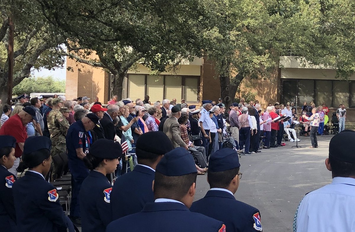 JJAFjROTC's tweet photo. Honoring those who blazed the path for the present. Continuing the 23rd year partnership with Blue Skies the f Texas on Veterans Day. #Letsgostangs https://t.co/rRQgIatY7i