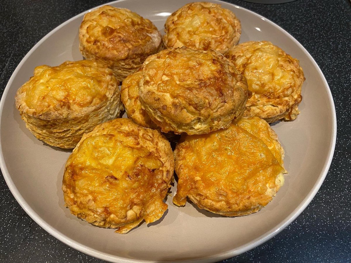 Some cheese scones I made when my sister stayed yesterday. Finishing the last two with a cup of tea. #ilovebaking #cheesescones