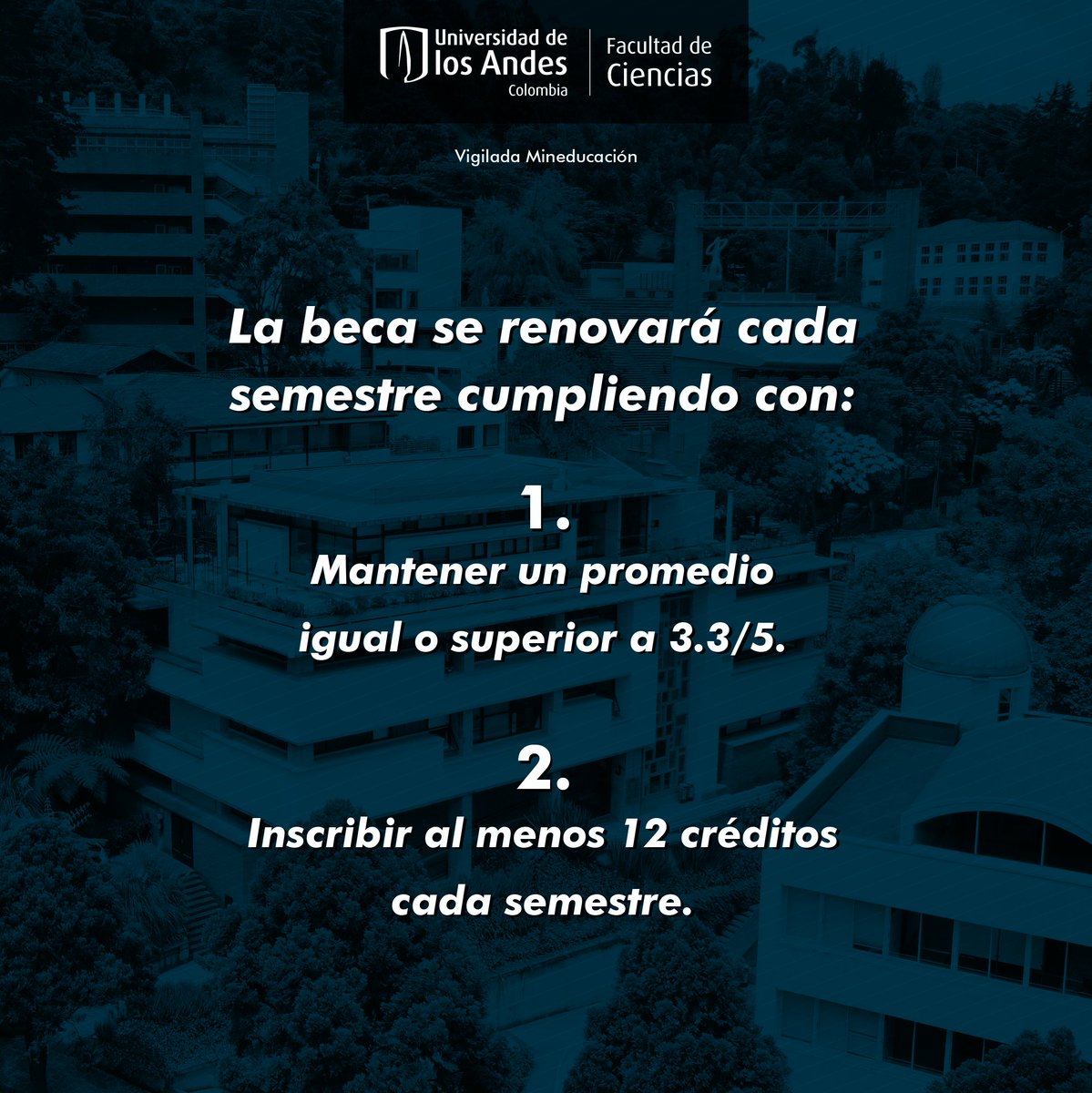 CienciasUAndes's tweet photo. #SeréCientíficoUniandino
🔥 #Beca del 30% para estudiar nuestros #pregrados científicos en: #Biología, #Microbiología, #Geociencias, #Matemáticas y #Química.
Fecha de Cierre: 21 de Diciembre de 2022.
¿Cómo aplicar? 👉https://t.co/Nf8ObBGcHi https://t.co/xNr7VefP6f