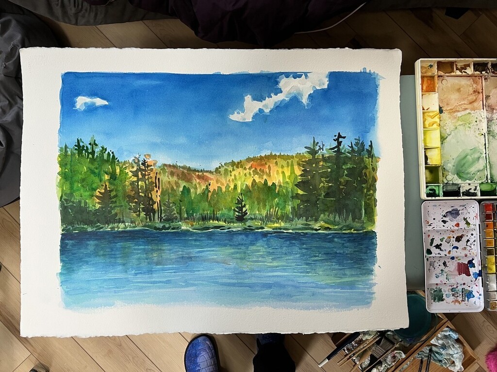 adrndack's tweet image. Hi there...it's been a minute. 
I haven't posted art in a long while. Honestly, it's because I haven't DONE art in a long while. That will be changing.
So why not make the first painting "back" a whopper. Possibly the largest watercolor landscape I've ev… instagr.am/p/Ck6oSWij5gL/