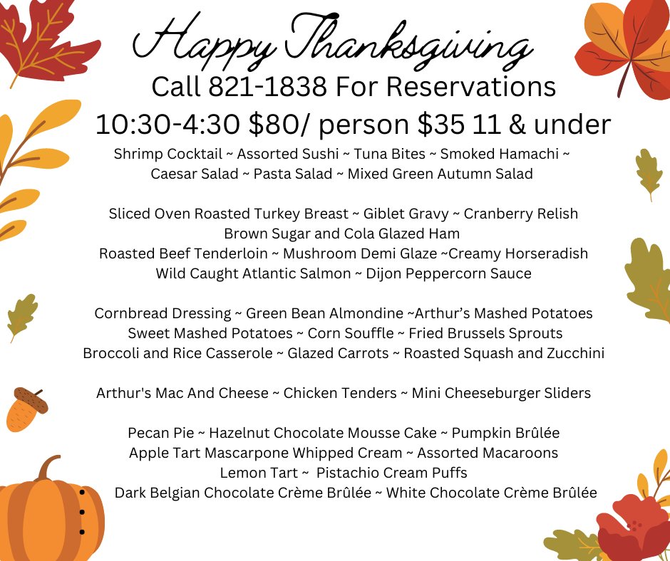Primesteaks's tweet photo. Join us for your Thanksgiving Dinner Thursday the 24th from  10:30-4:30 Please Call 821-1838 or 821-1828 for Reservations. https://t.co/C9yWwNXLwO