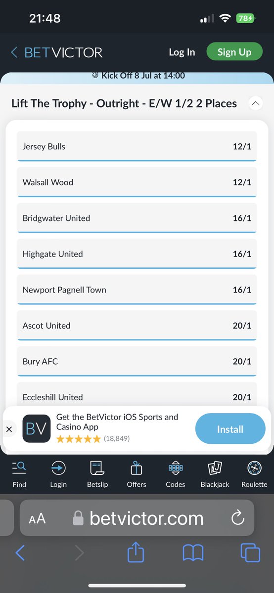 ⁦<a href="/WalsallWoodFC/">𝐖𝐚𝐥𝐬𝐚𝐥𝐥 𝐖𝐨𝐨𝐝 𝐅𝐂</a>⁩ joint favourites to WIN the FA Vase @ the bookies!! Wow!