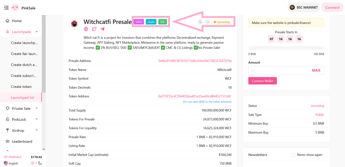 pinkecosystem's tweet photo. 🔥 Congratulations to the @witchcatfi team on successfully obtaining their #Safu badge.

👉 Private sale can not be greater than 10% the price at #Presale in order to obtain the Safu badge.

🚀 Check them out below:   

https://t.co/eM4cyQJ7H2

#BSC #BNB #Pinksale #Presale https://t.co/8XdEp2E2e6