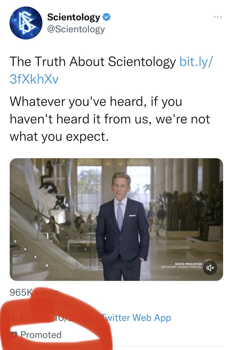 nancylevine's tweet image. Scientology paying for ads on Twitter. Seems about right. #BoycottTwitter