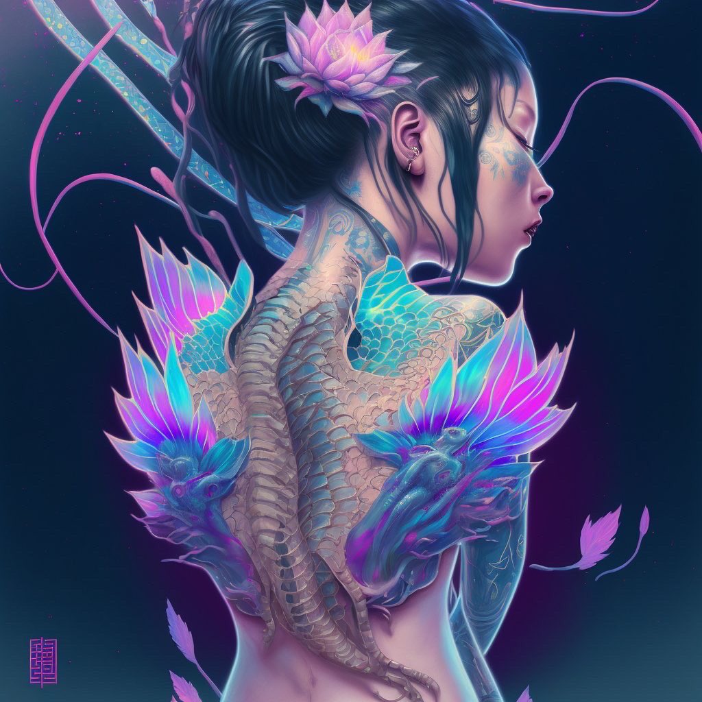 shocker_tv's tweet photo. Holographic Tattoos from Night City #vaporwave #aesthetic #aiart #aiartistcommunity #stablediffusion #stablediffusionart #midjourney #nightcafe #dalle2  #3dart #c4k #blender3d #cyberpunk #cyberpunk2077 #cyberghetto #tattodesign #tattoo https://t.co/ybUV1eCLC8