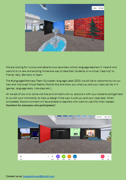 OdetteGabaudan's tweet photo. Teaching a language? Try something new #VR4Languages ! Ideally suited for TYs but not only! Get in touch! Yes, we even have a few vouchers for classes participating before Xmas! @ftaire @AIPLF_Ireland @languages_ie @atsirlanda @germanteachers @ATI_Ireland https://t.co/D3y5AVB4gf