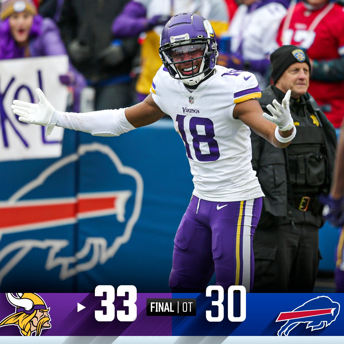 NFL's tweet image. FINAL: The @Vikings win the game of the year! #MINvsBUF #SKOL