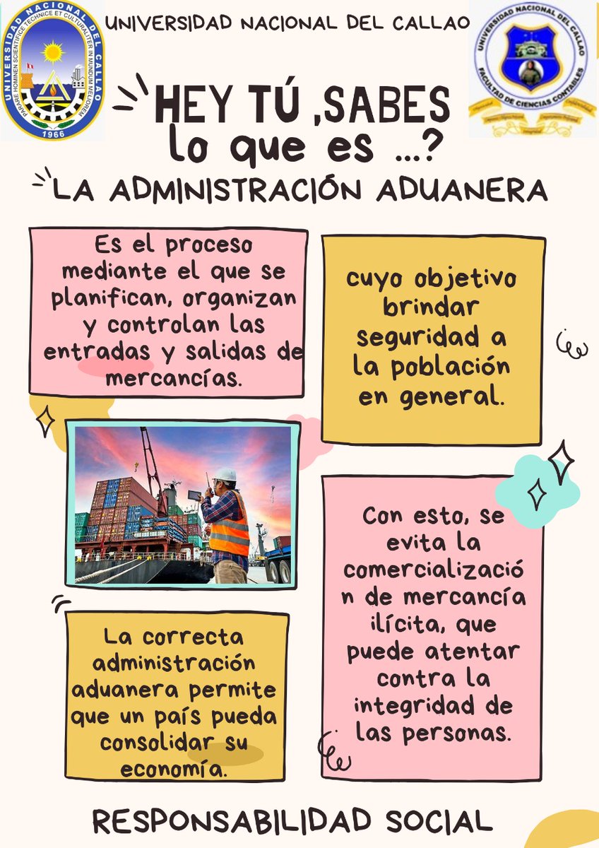 NatalyStyles's tweet photo. Estimados amigos, un gusto saludarlos.
Cumpliendo con el proyecto de Responsabilidad Social les traemos una Información de suma importancia sobre  "LA ADMINISTRACIÓN ADUANERA" (Oficina de Responsabilidad Social - Universidad Nacional del Callao) 🤓 https://t.co/P2pZTHoB3J