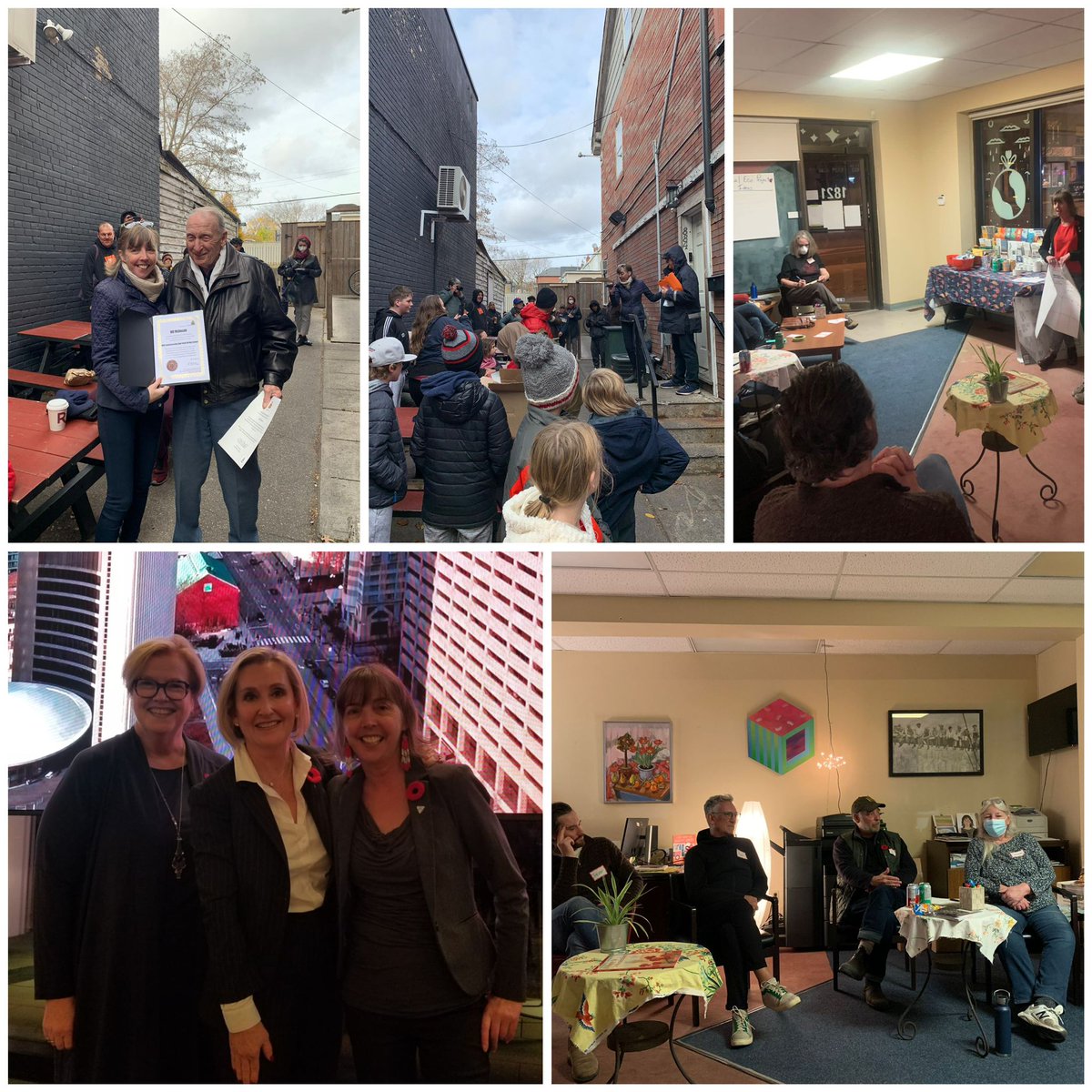marymargaretbey's tweet photo. This fun week started at TRBOT and ended at Fearless Meat, awarding students for their Remembrance Day writing contest. We also got mobilizing on #Bill23 with our gregarious Green East group! #AWeekInTheLife #ONpoli #BEY https://t.co/uOL530X9va