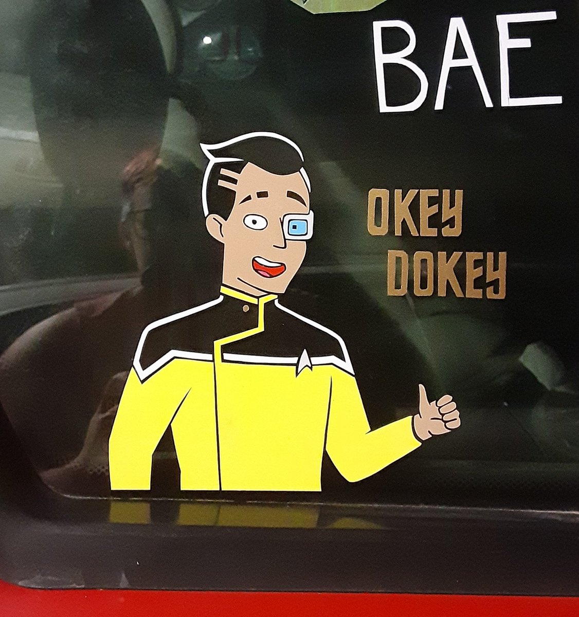 HotDogHowitzer's tweet photo. HI been gone awhile! Just rewatched all of @MikeMcMahanTM 's #LowerDecks recently and FHDGSHS I love Rutherford so much I had to make a decal. The pip and text are metallic; more below! #VinylDecals #handmade #fanart
#StarTrekLowerDecks https://t.co/Vde0JVmeSL
