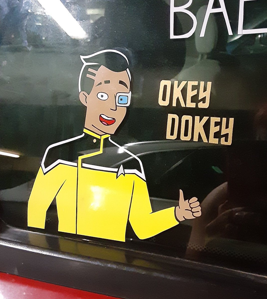HotDogHowitzer's tweet photo. HI been gone awhile! Just rewatched all of @MikeMcMahanTM 's #LowerDecks recently and FHDGSHS I love Rutherford so much I had to make a decal. The pip and text are metallic; more below! #VinylDecals #handmade #fanart
#StarTrekLowerDecks https://t.co/Vde0JVmeSL