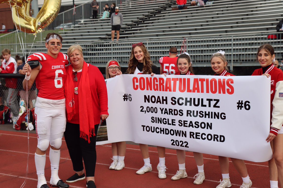 CometsFootball2's tweet photo. Congratulations to @NoahSchultz_6 on going over 2,000 yards rushing AND setting a school record for rushing touchdowns! So very proud of you Noah, couldn’t he happier for you and everything you’ve accomplished! Go CCCOMETS! @ArcangeliCoach https://t.co/qatLbyaWWf