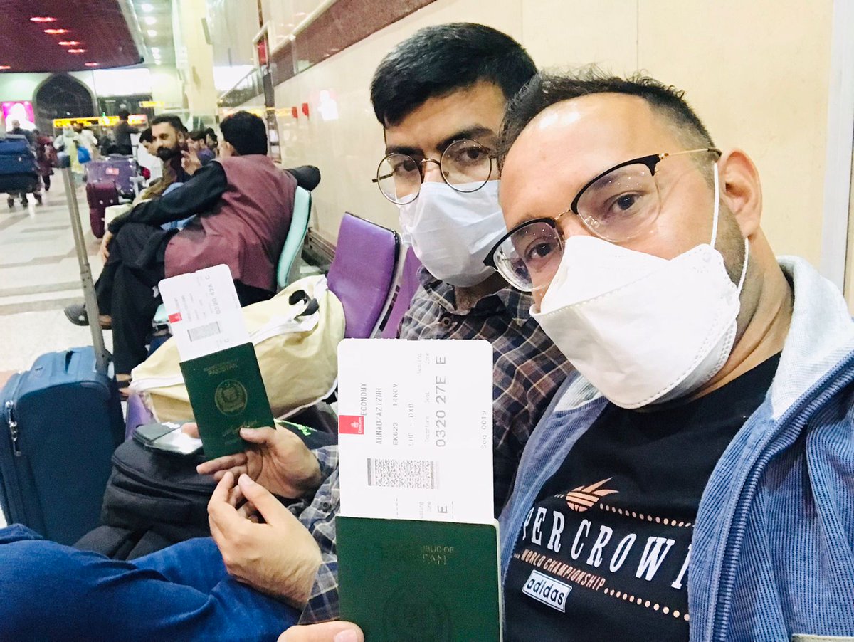 RealYasir__Khan's tweet photo. It's 3:15am at Lahore Airport and here I am along with my fellow @azizahmadbnu to fly for Dubai to start our journey to China which is a long journey and here we are crossing the very first step of it.

#takeUsBackToChina https://t.co/ayQMOkmRTu