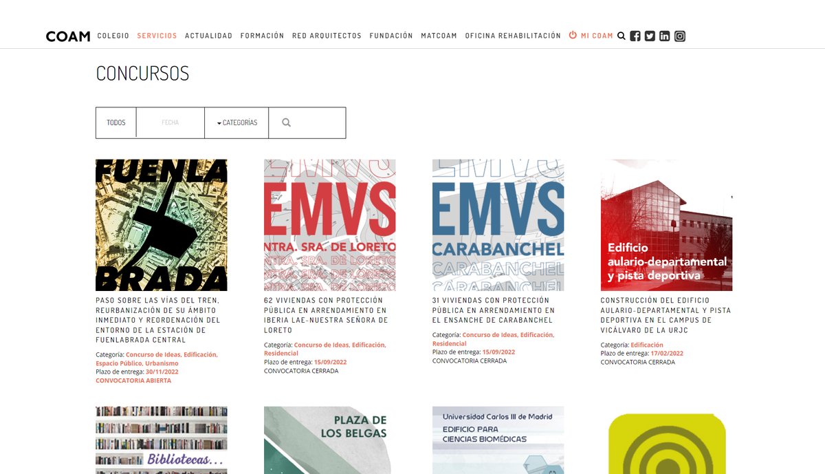 🦗La oficina de concursos, desierta.

Concursos de proyectos en la Comunidad (a través del <a href="/COAMadrid/">COAM</a>) desde 2018, comparada con homólogos de otras ciudades:

🇪🇸Madrid 7
🇪🇸Barcelona 33 (solo proyectos municipales de BCN)

En marcha, al año:
🇩🇪Berlín 22 (2020)
🇨🇳Shenzhen 19 (2022)