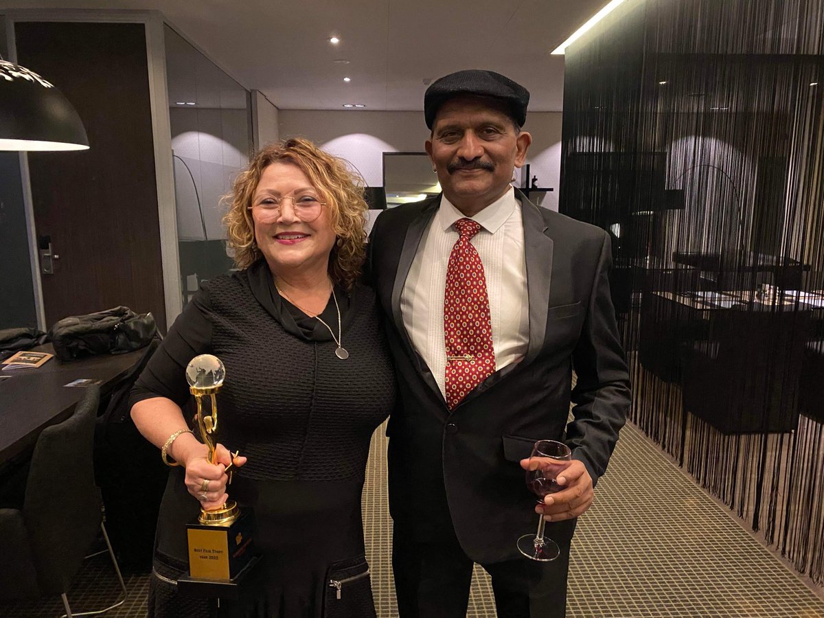 b_malley's tweet photo. Me holding my award for best story with the man responsible for this festival, Dr. Avnish Rajvanchi. Thank you to you and your volunteers for making Gary Weekes and I feel so welcome. #internationalfilmfestivalthehague #chuppah. #malleyfilms https://t.co/ip3DPEQS9c
