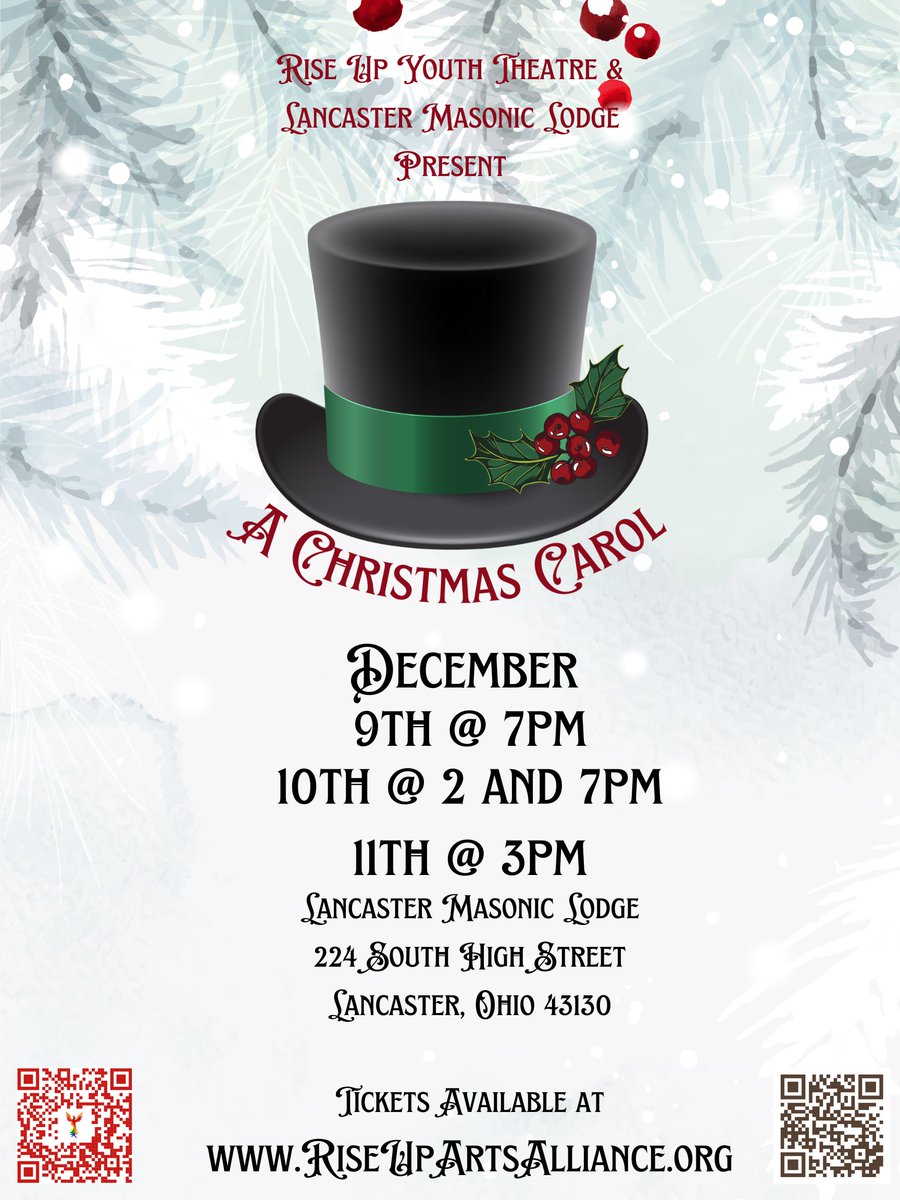 "A Christmas Carol" December 9-10-11 at Lancaster Masonic Temple.

Lancaster Lodge proudly supports youth theatre and the arts in Fairfield County.