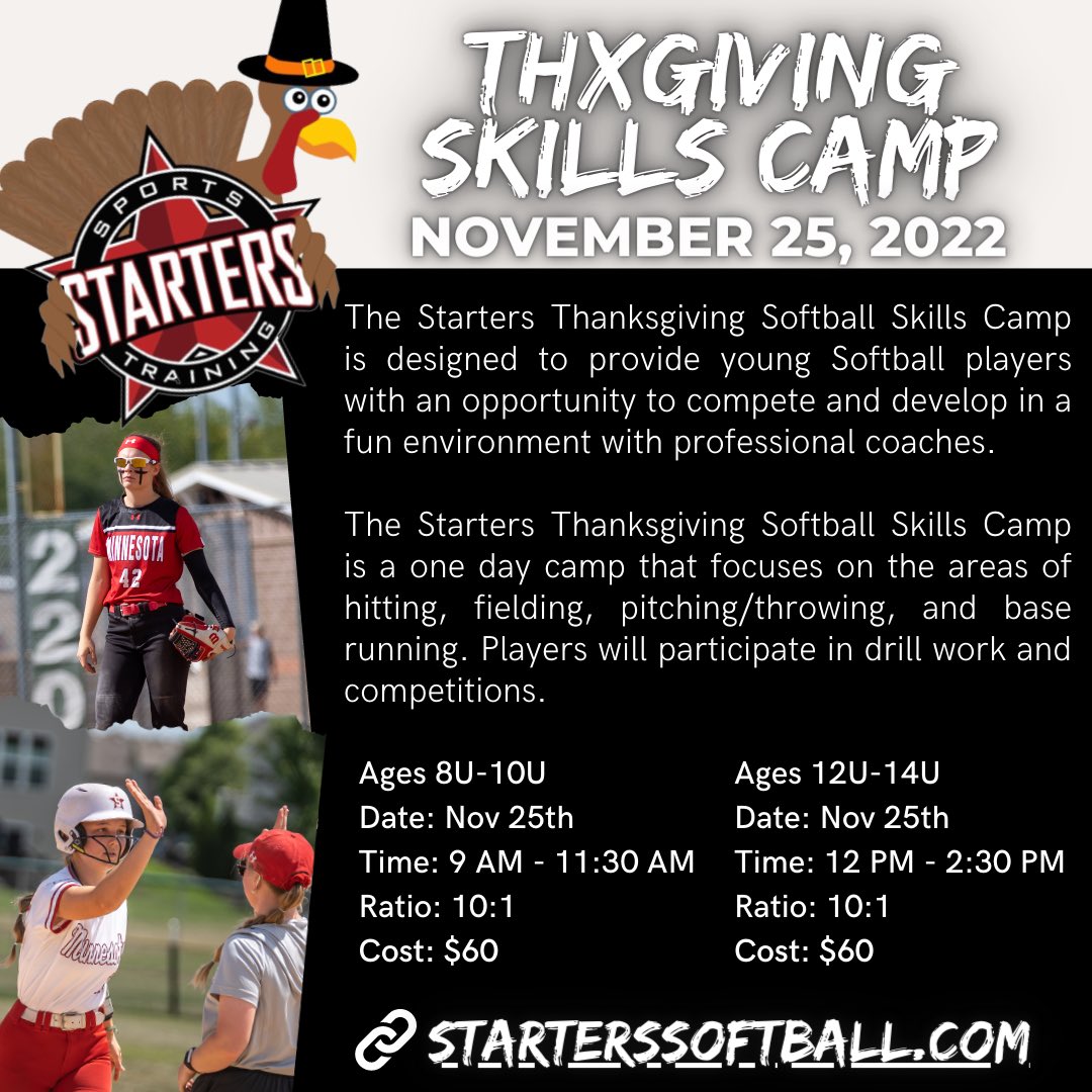 CatalystSB_'s tweet photo. Spend Black Friday getting better with us at our Thanksgiving Camp! 🦃🍴🥎
🗓 Friday, 11/25
📍Starters Sports Training
💰 $60
Come join us for our high-energy, developmental softball clinic!
Register here 👉 https://t.co/sPdewQS6rI
🔗https://t.co/JZSFm5OEX0
#WeAreStarters⭐️ https://t.co/7FLnSo0GTr