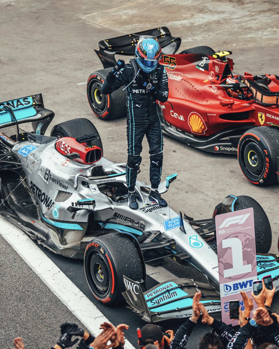 GeorgeRussell63's tweet photo. To my family, my friends, my teammates and everyone who has been on this journey, thank you. I can't put into words how much your support means to me and how much of a joint effort it has been. This win is as much yours as it is mine. We did it, together. I'm so proud of you all. https://t.co/BC2PnM5sf7